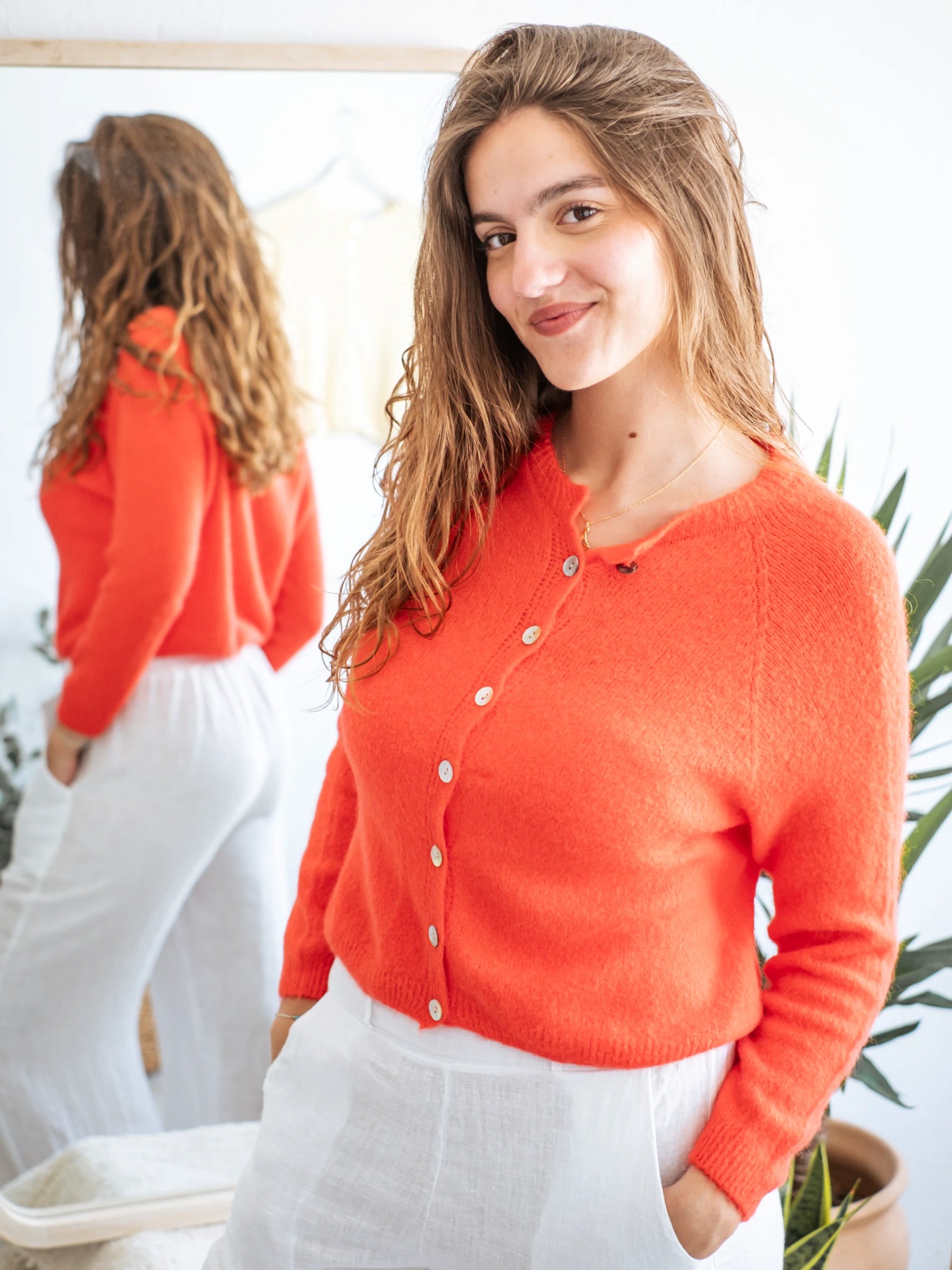 MARIA | 3/4 SLEEVES CROP SHAPE CARDIGAN WITH ALPACA - ONE SIZE