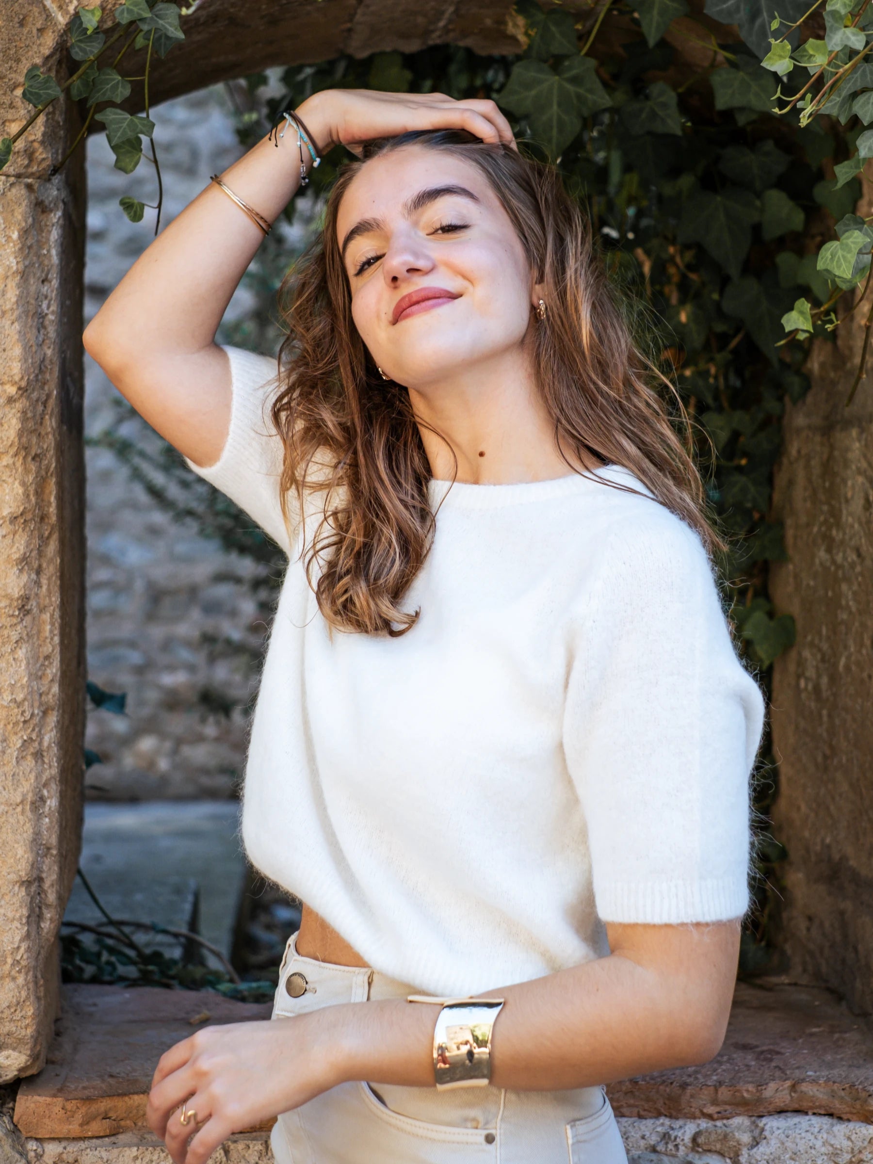 MURTA SHORT SLEEVES CROP SHAPE JUMPER WITH ALPACA