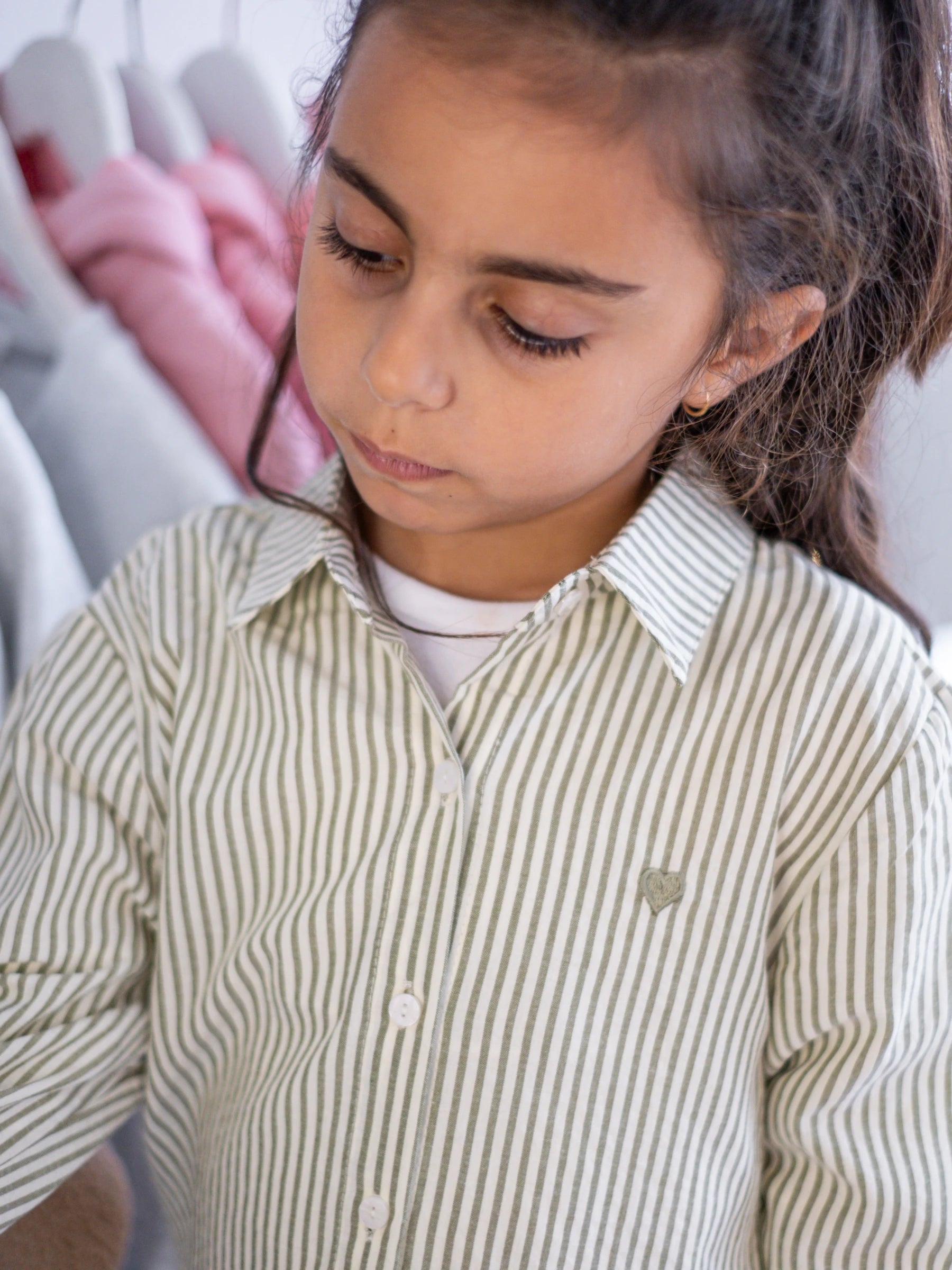 Green & White Striped Shirt | FOR GIRL