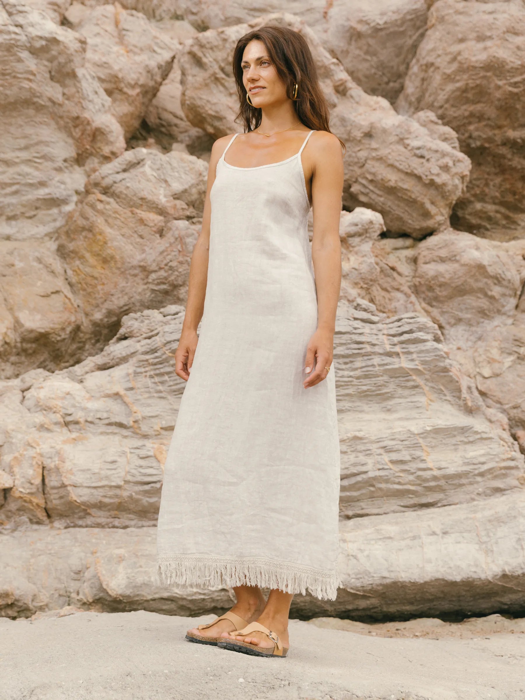 COLOMER LONG DRESS WITH FRINGE DETAIL