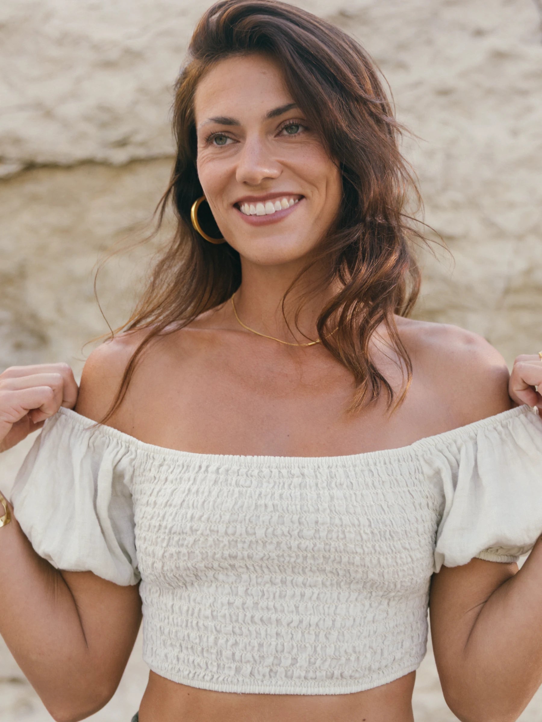 MACARELLA HONEY COMB CROP TOP WITH SHORT SLEEVES