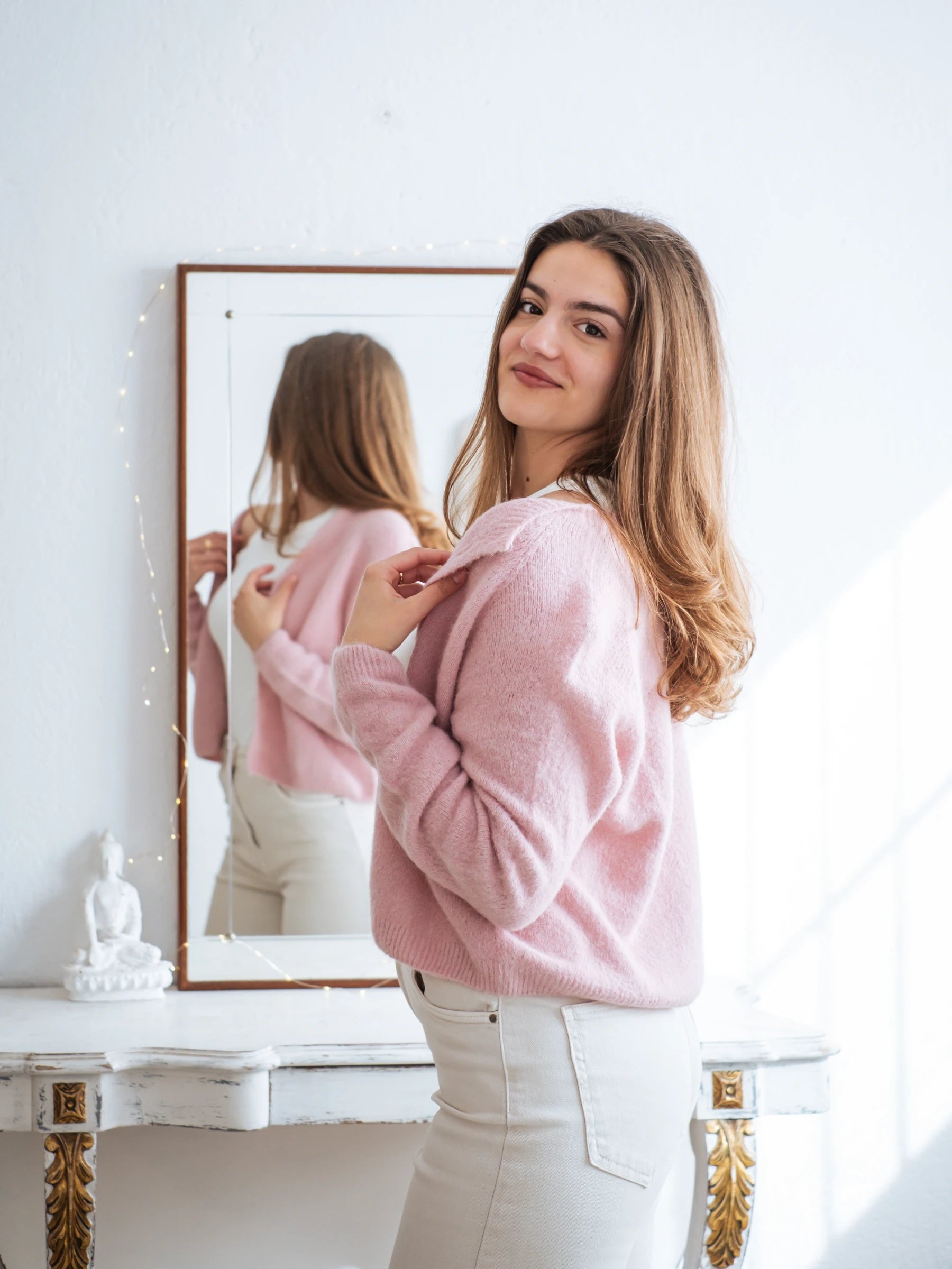 LA VICTORIA | LONG SLEEVES CROP SHAPE CARDIGAN WITH ALPACA - ONE SIZE