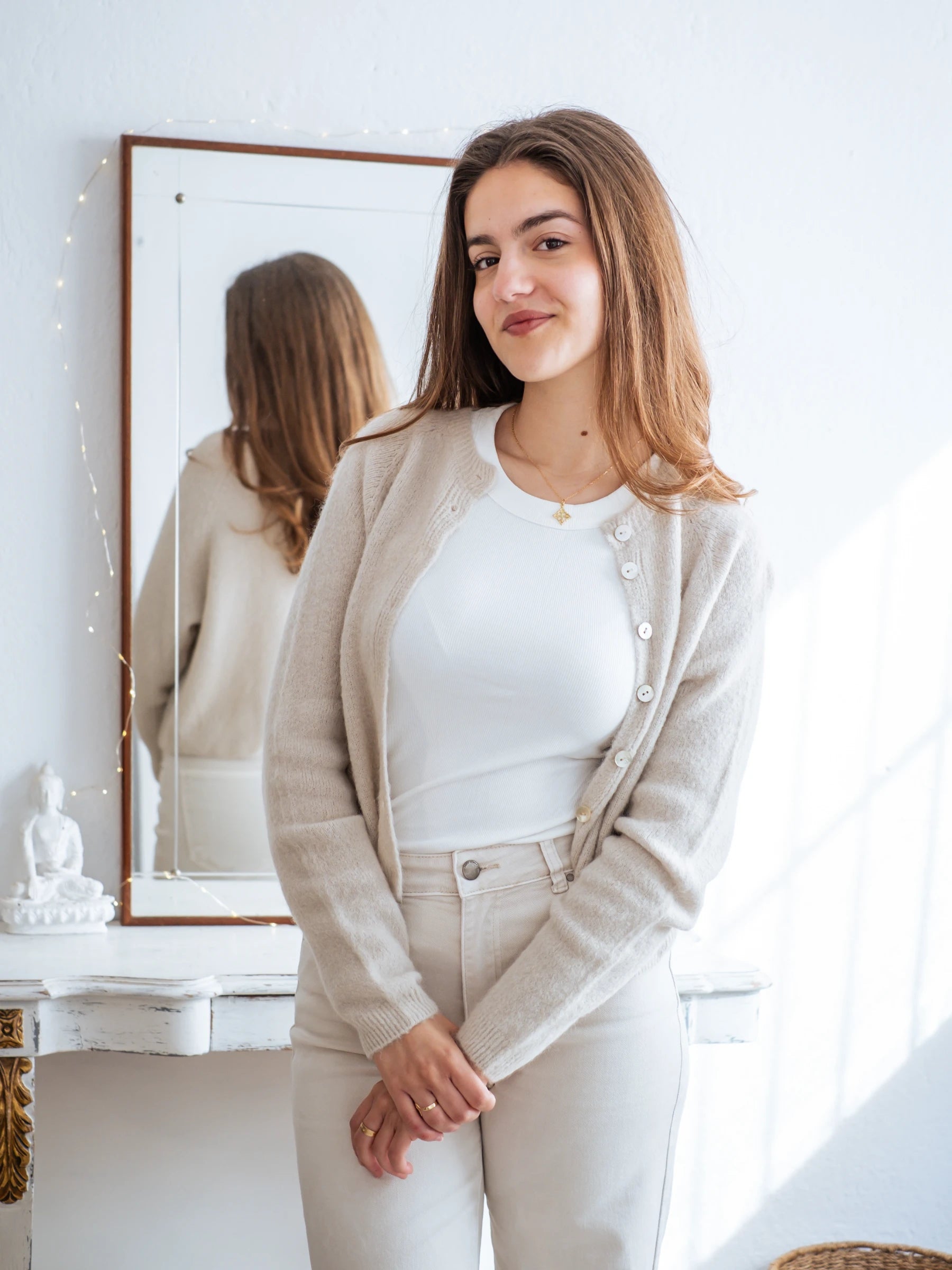 LA VICTORIA | LONG SLEEVES CROP SHAPE CARDIGAN WITH ALPACA - ONE SIZE