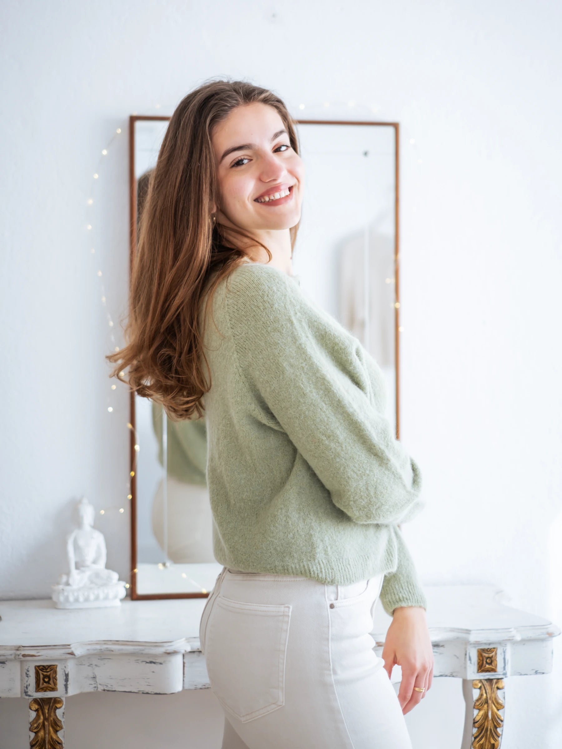 LA VICTORIA | LONG SLEEVES CROP SHAPE CARDIGAN WITH ALPACA - ONE SIZE