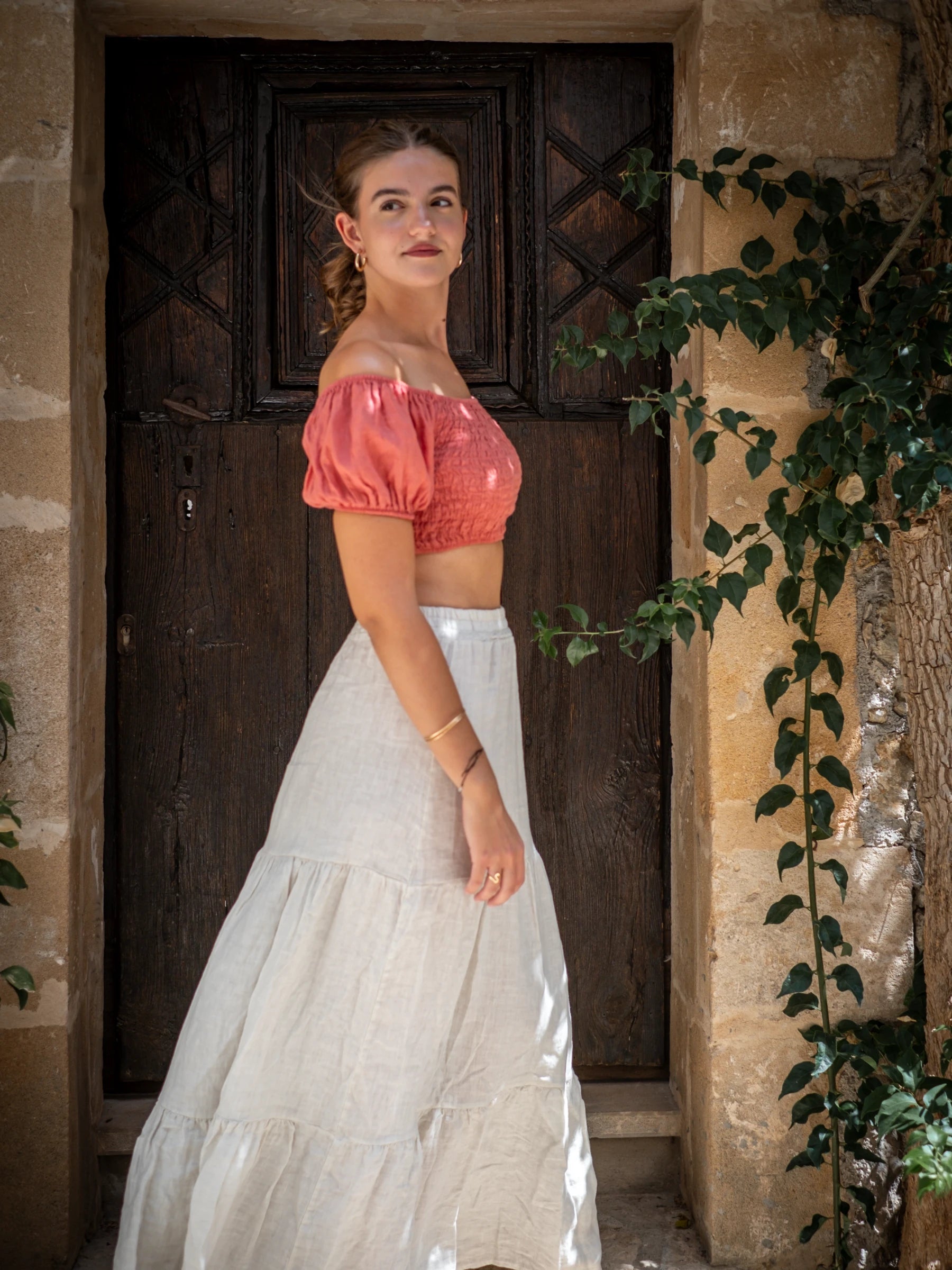 MACARELLA HONEY COMB CROP TOP WITH SHORT SLEEVES