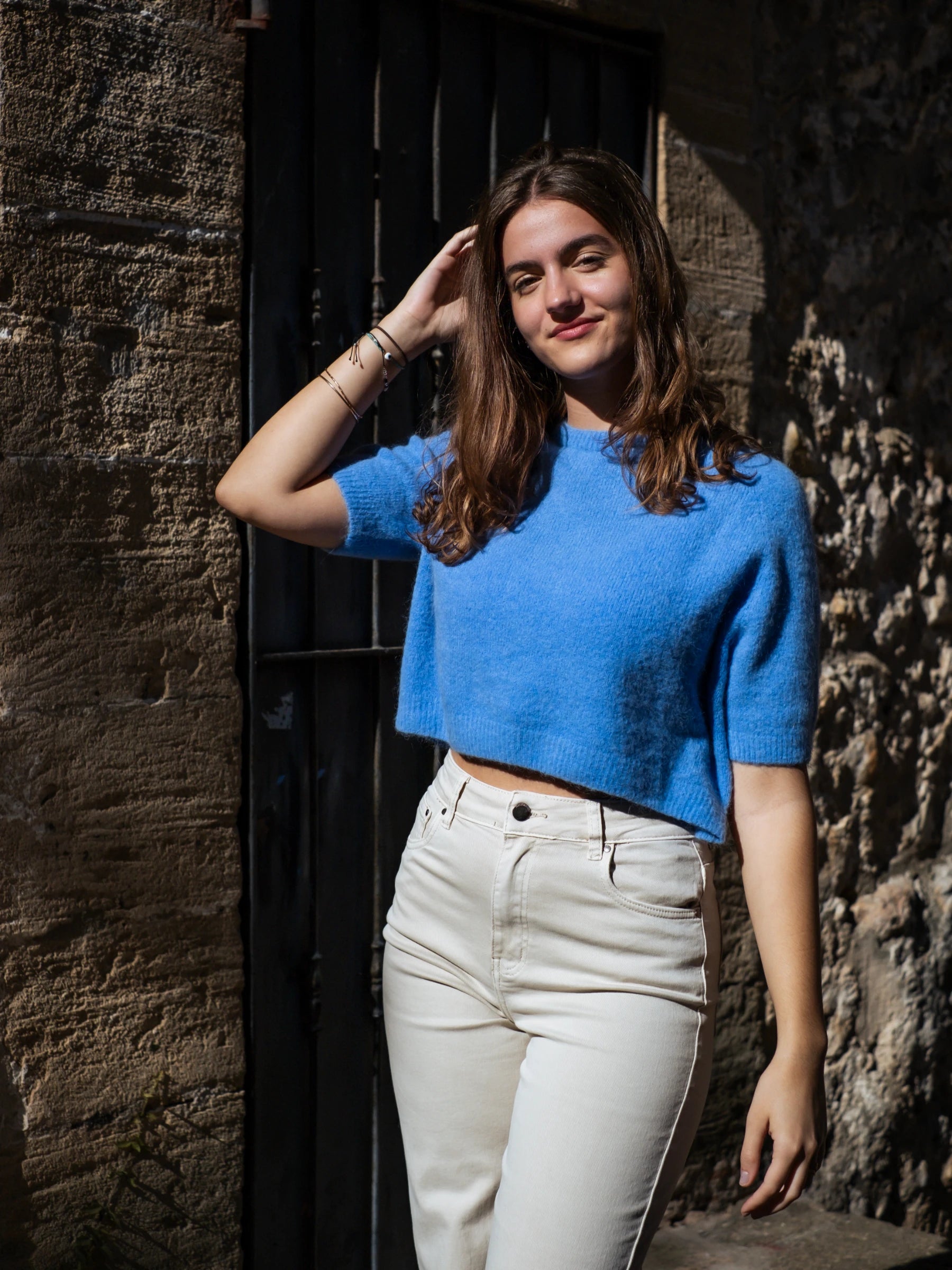 MURTA SHORT SLEEVES CROP SHAPE JUMPER WITH ALPACA