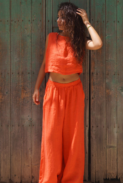 CROP TOP EN LINO DE MUJER