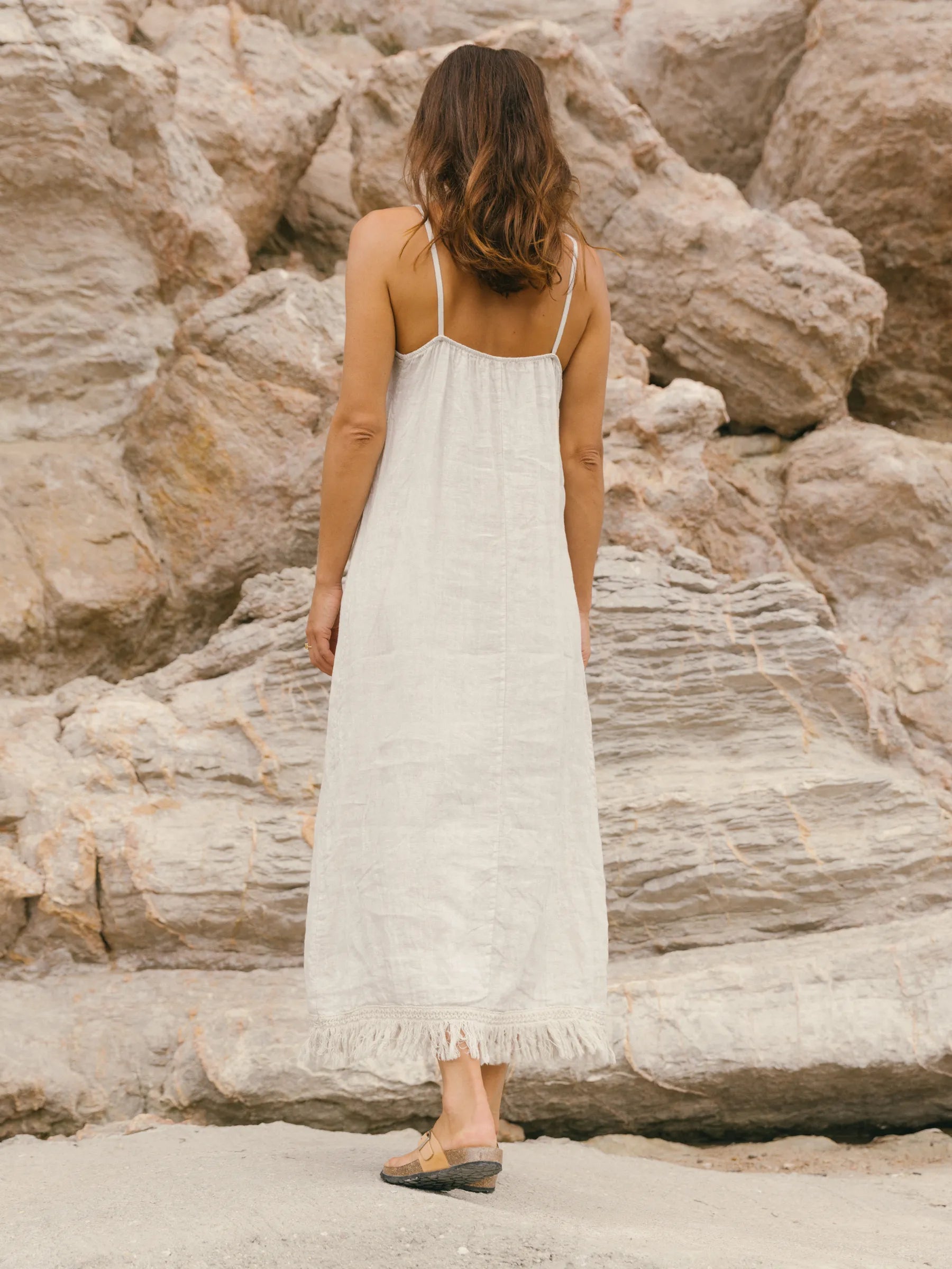 COLOMER LONG DRESS WITH FRINGE DETAIL