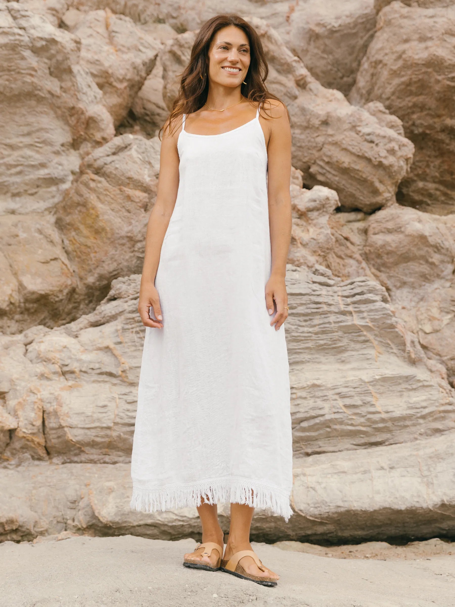 7  COLOMER LONG DRESS WITH FRINGE DETAIL