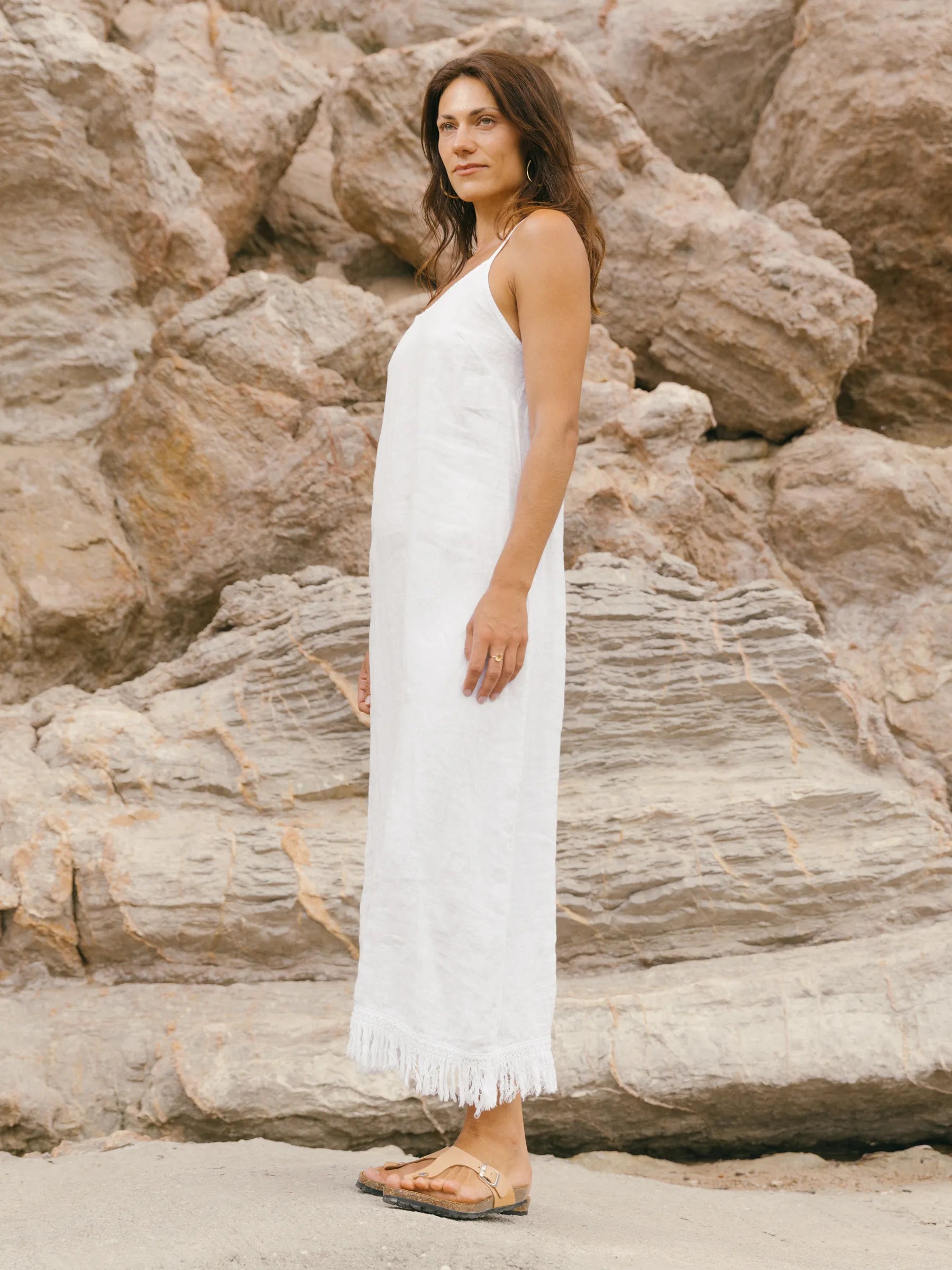 7  COLOMER LONG DRESS WITH FRINGE DETAIL