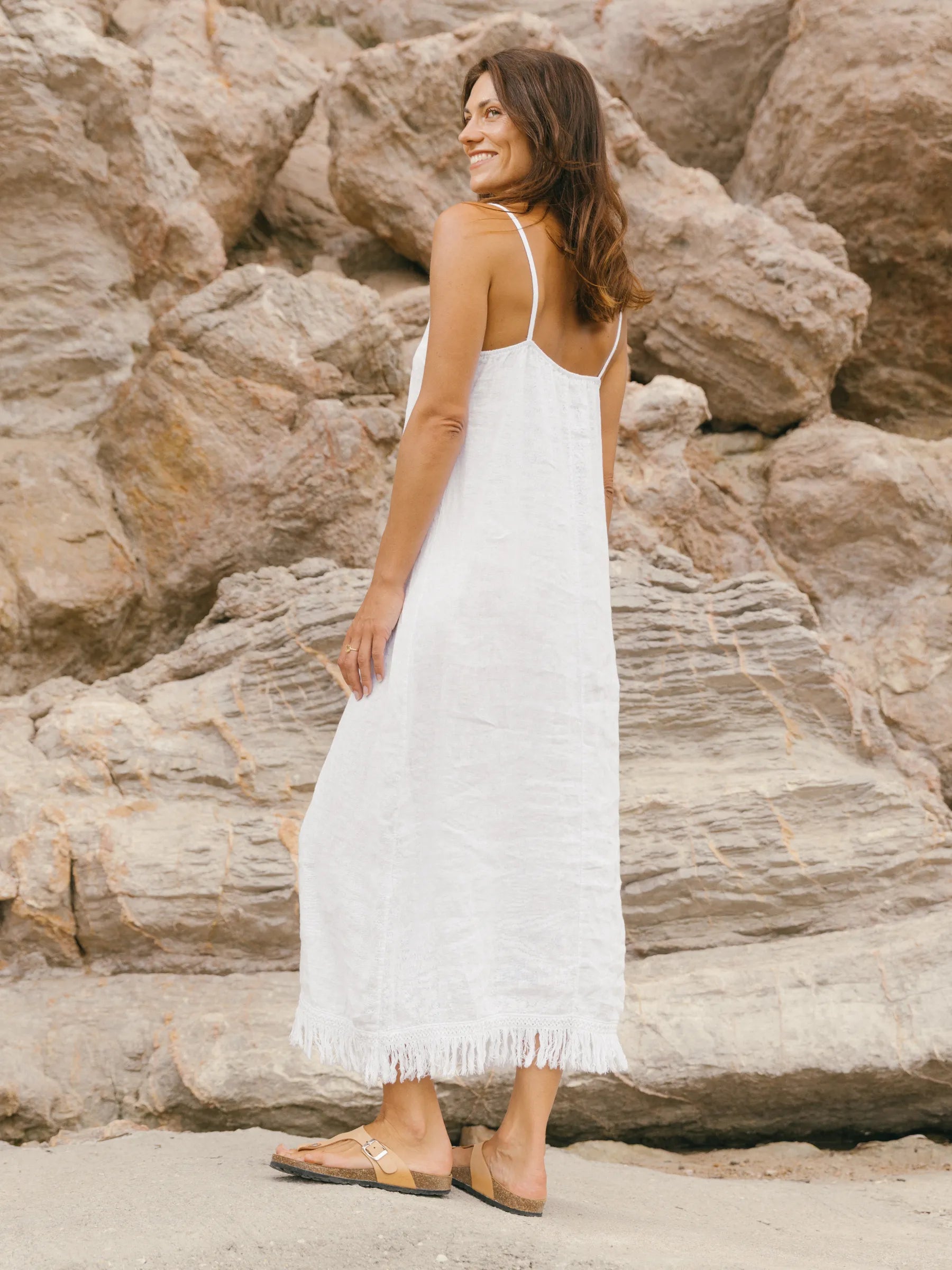 COLOMER LONG DRESS WITH FRINGE DETAIL