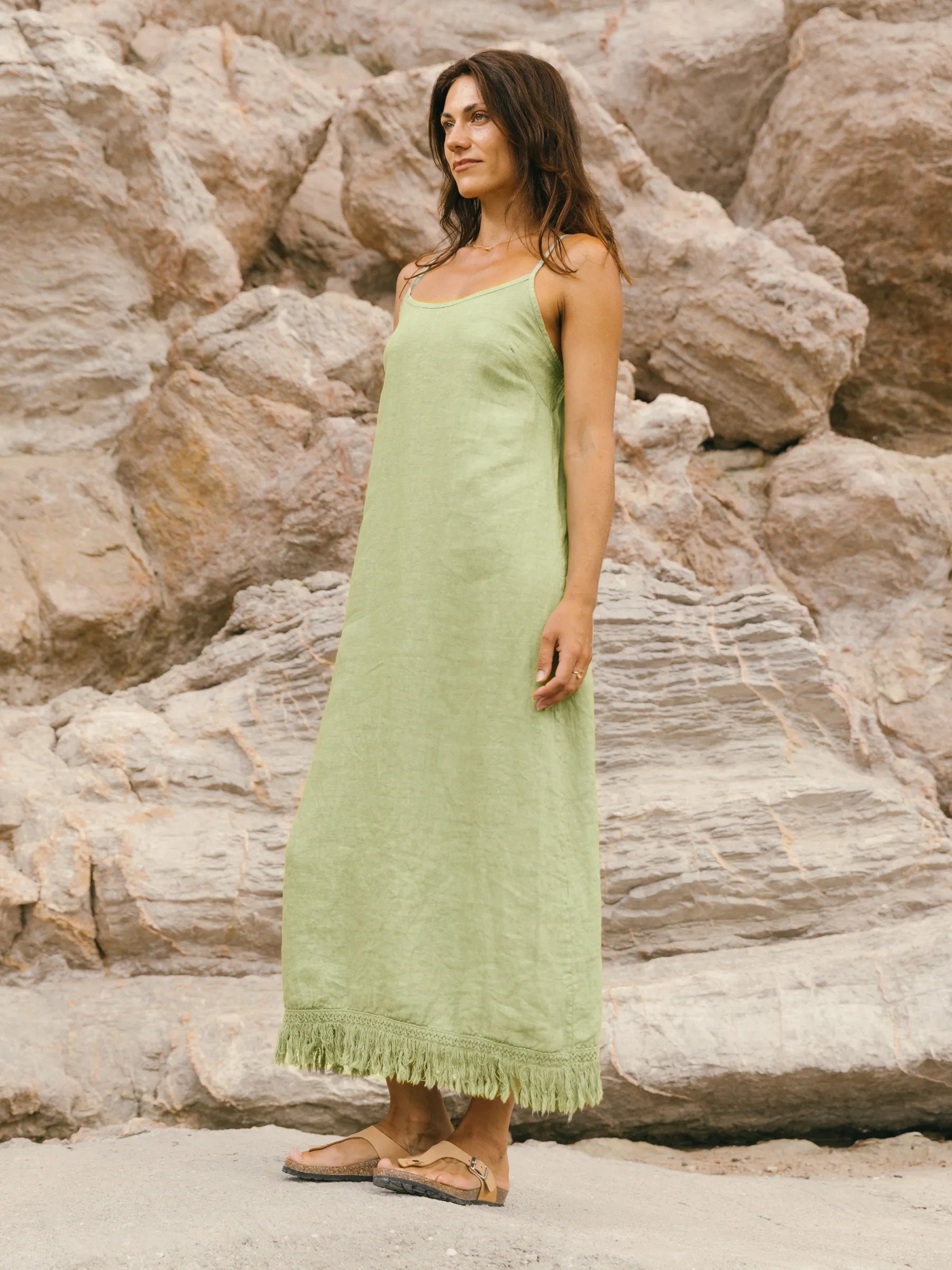 COLOMER LONG DRESS WITH FRINGE DETAIL