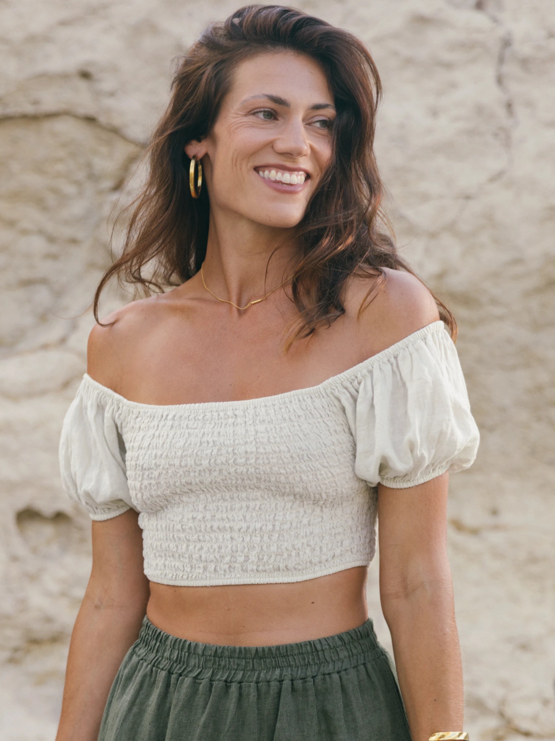 MACARELLA HONEY COMB CROP TOP WITH SHORT SLEEVES