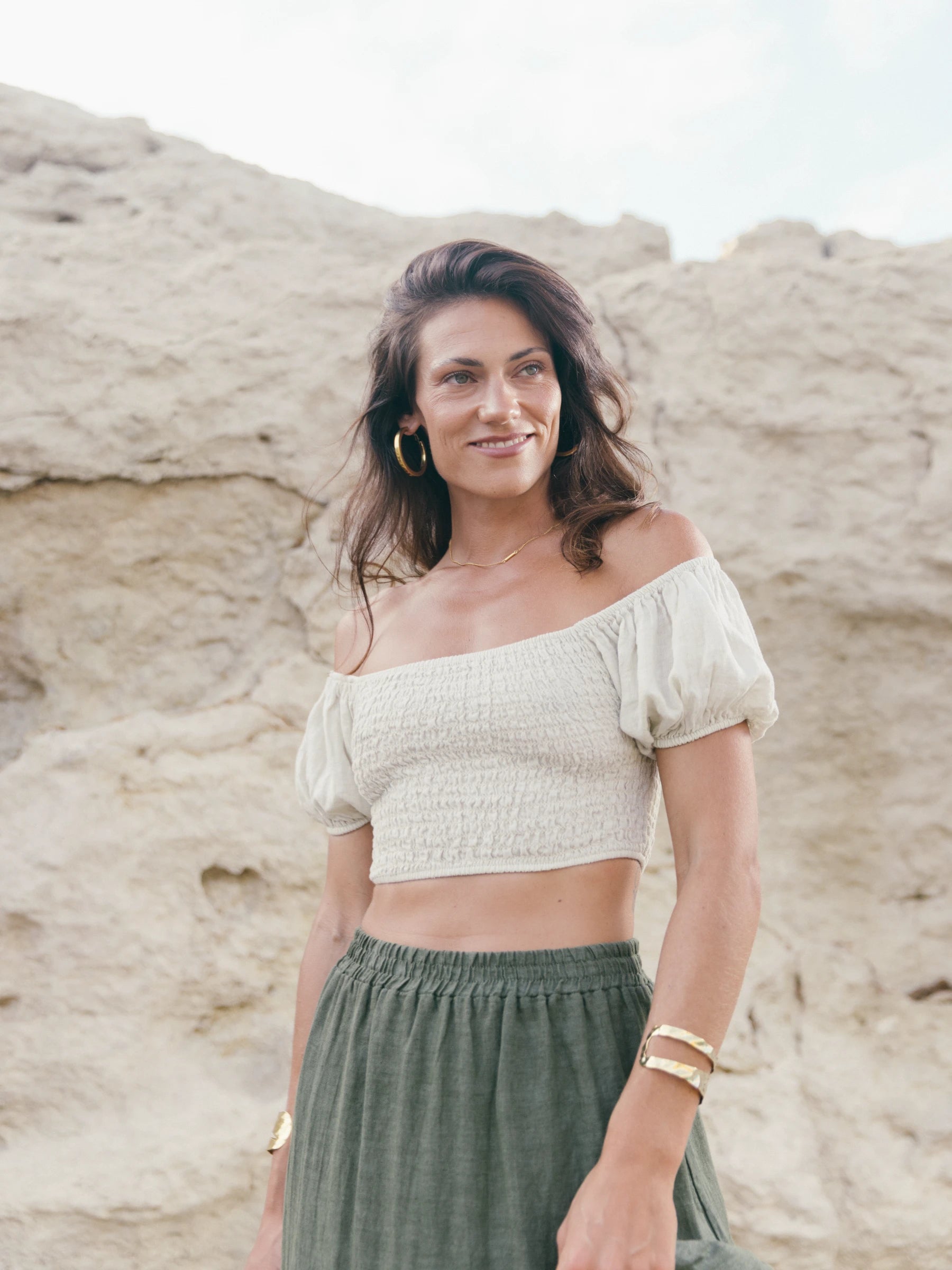 MACARELLA HONEY COMB CROP TOP WITH SHORT SLEEVES